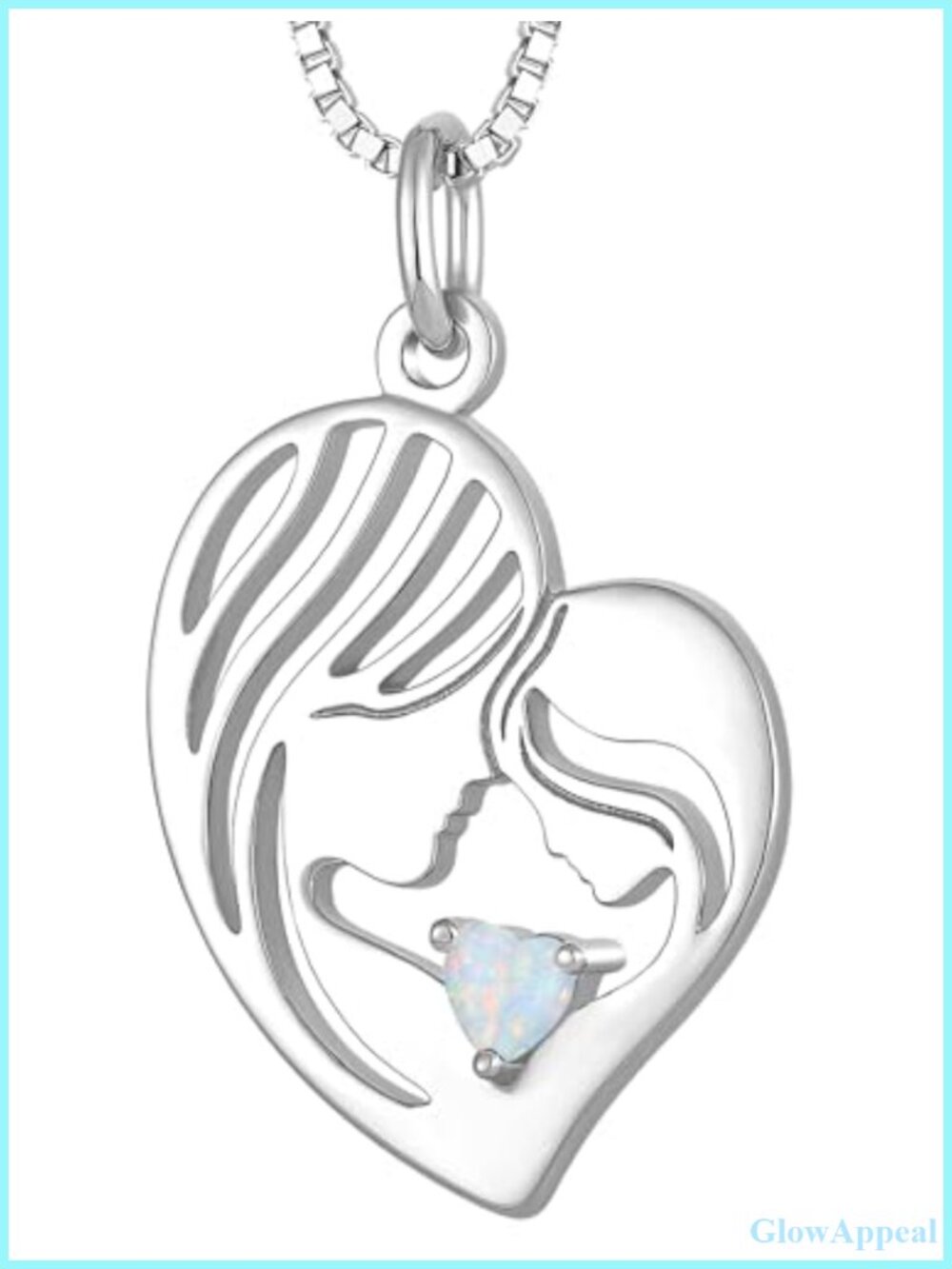 925 Sterling Silver Mother Heart Pendant Necklace Opal 18"